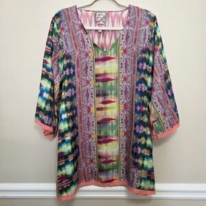 Johnny Was 100% Silk Blouse Size Medium Colorful Boho